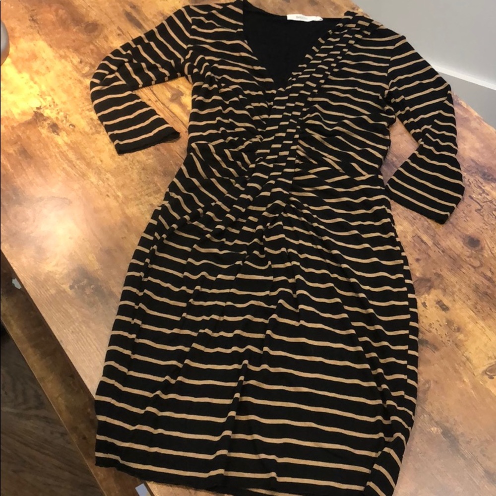 Bailey44 Black and Tan Rouched Dress - Size XS